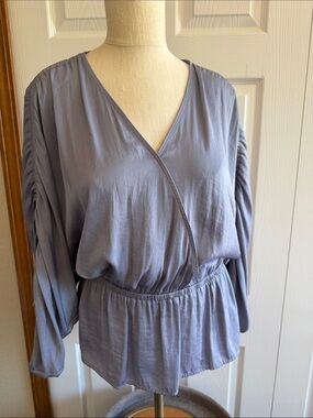 Simply Vera Vera Wang Faux WrapFront V- Neck Cinched Waist Peplum Blouse- SZ XL